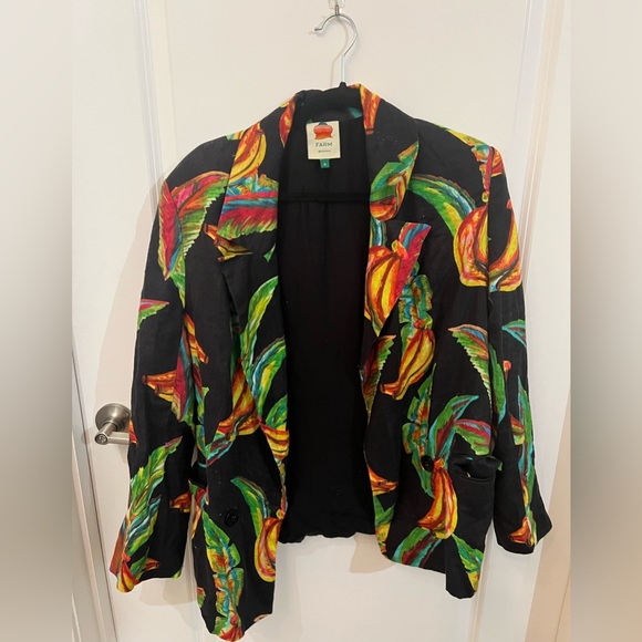 FARM Rio Jackets & Blazers - FARM Rio Linen Preta Banana Blazer | S